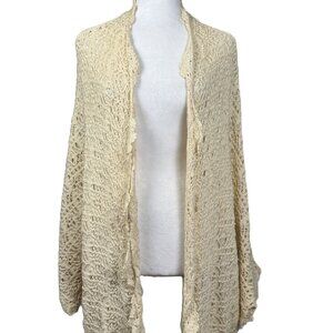 MODA International Cream Crochet Cardigan Waterfall Drape and Open Front OneSize
